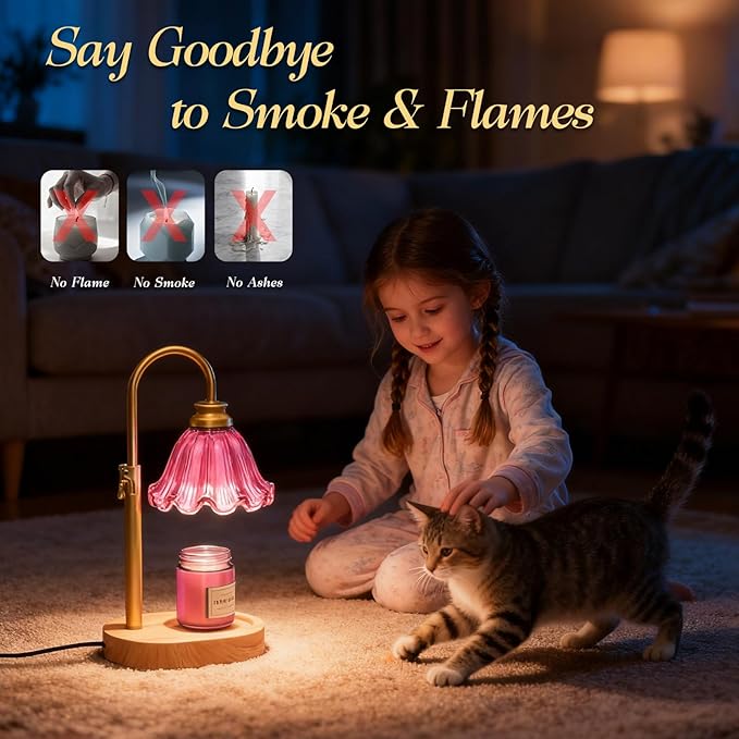 Candle Warmer Lamp with Timer & Dimmable 4-Level Brightness - Adjustable Height,for New Home Bedroom, Gifts for Women (Pink)