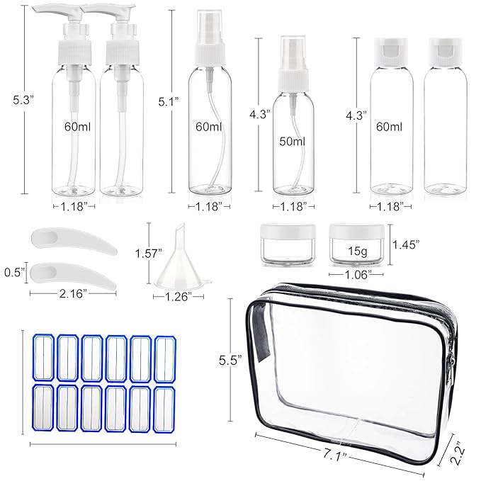 Cosywell Travel Size Bottles for Toiletries 15 Pack 2oz TSA Approved Toiletry Bottles Leak Proof Travel Kit for Women Men TSA Clear Toiletry Bag Shampoo Lotion Skincare Cosmetic Container(White)