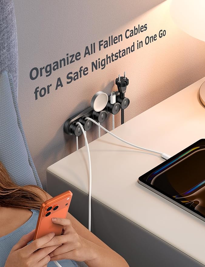 5-in-1 Magnetic Cord Organizer JOYROOM Cable Clips[Adjustable Sliding Track] Under Desk Adhesive Cord Management Wire Keeper for Computer Phone, Office Workspaces Table Organization Home Accessories