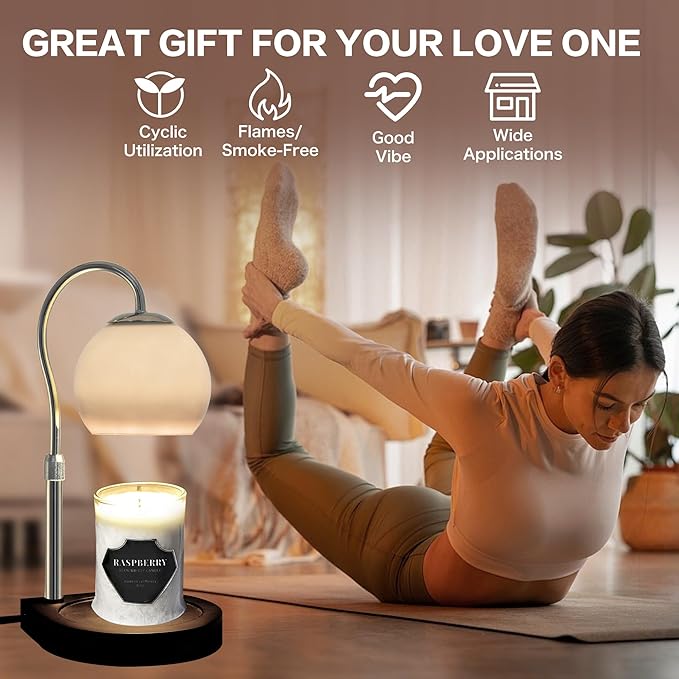 Candle Warmer Lamp with Timer 2H/4H/8H, Adjustable Height Dimmable Candle Lamp with 2 Bulbs, Wax Melt Warmer for Jar Candles, House Warming, Home Decor, Christmas Gifts for Women, Mom(Black)