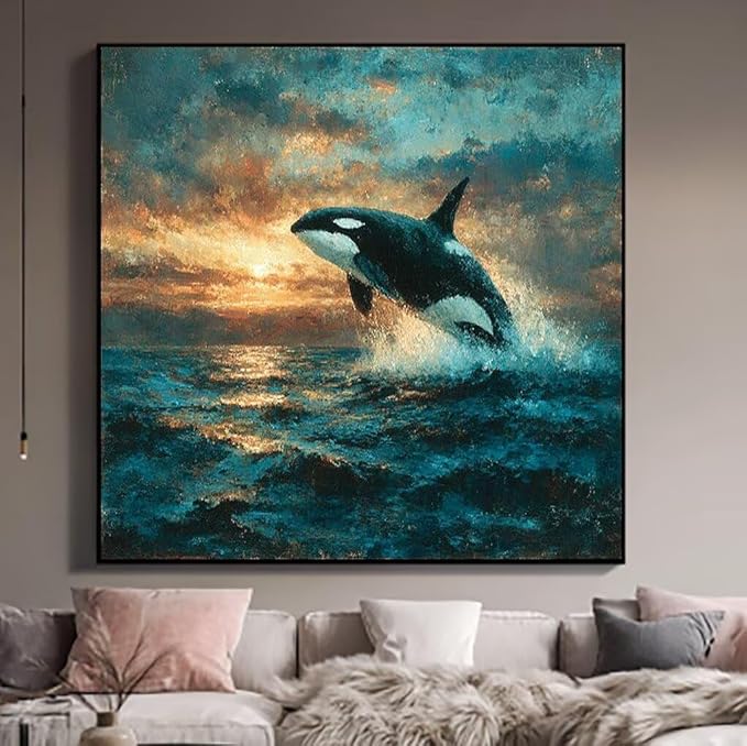 Paint by Numbers Kit for Adults Killer Whales Paint by Numbers Sea DIY Crafts for Adults Canvas Paintings Kits, Hobbies for Women Art With Accessories, Home Wall Decor 20x20inch Without Frame 0-1057