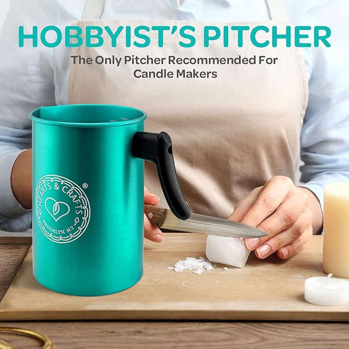 Hearts & Crafts Candle Pots, 64oz. Aluminum Candle Pouring Pitcher - Candle Making Pouring Pot for 4lb. Melted Wax, Teal Color - Best for Candles, Arts & Crafts, and More