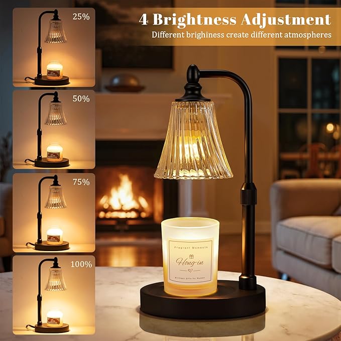 Hong-in Black Candle Warmer Lamp with Timer Dimmable,Birthday Gifts for Women,Adjustable Height Wax Melt Warmer for Jar Candles,House Warming Gifts New Home,Ideal for Office,Bedroom Home Decor