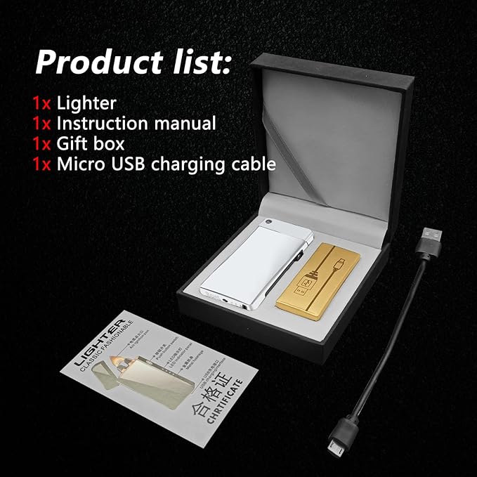 BABOBIU Cool Lighter Flame Lighter Rechargeable Lighters Windproof Lighters Metal Body Battery Display Arc Flame Push Button Type-C Fast Charging for Camping BBQ Fireworks Gifts (Silver)