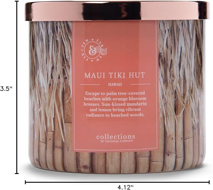 Colonial Candle Maui Tiki Hut Scented Jar Candle, Travel Collection, 3 Wick, Peach, 14.5 oz - Up to 60 Hours Burn
