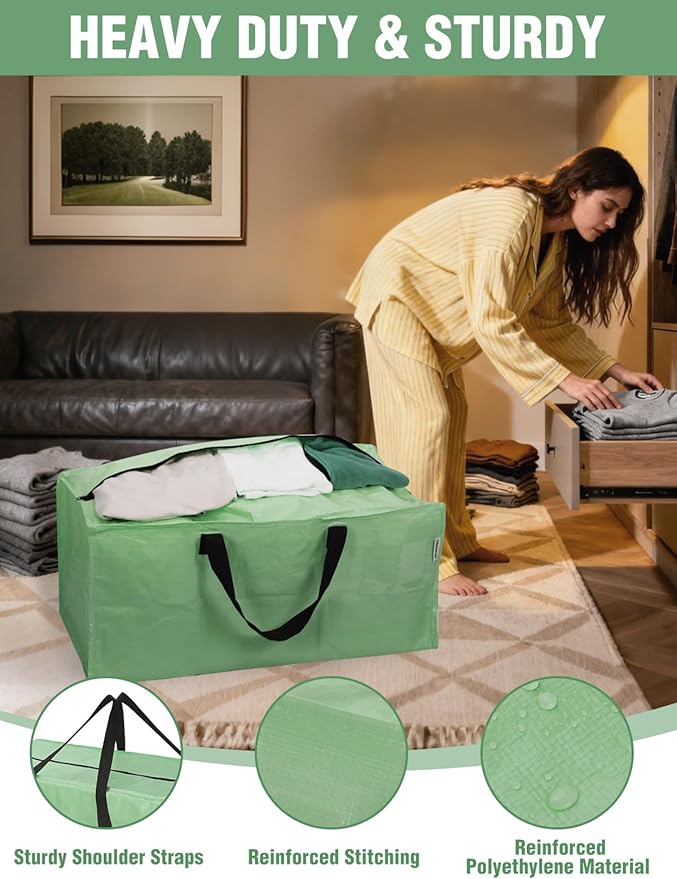 WORKPRO 1 Pack Extra Large Moving Bags with Zippers & Carrying Handles Backpack Straps, Heavy-Duty Storage Tote for Space Saving & Storage, Alternative to Moving Box (Green)