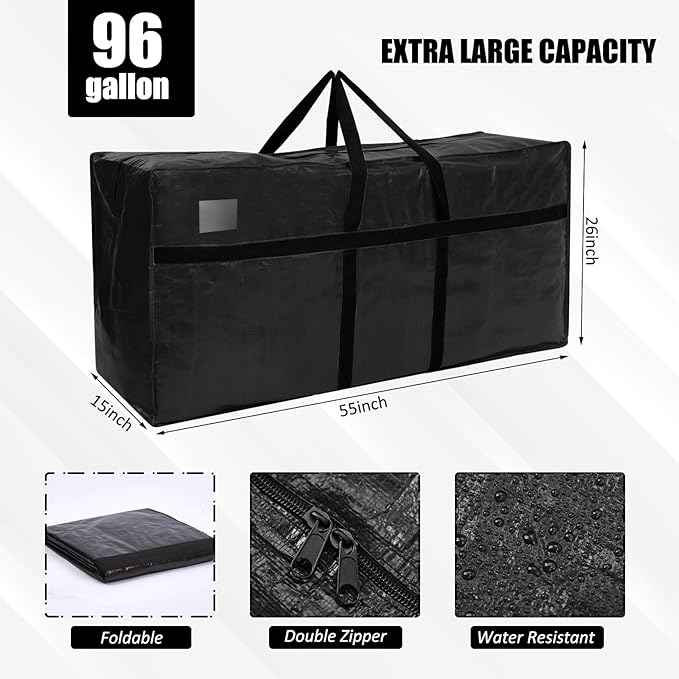 6 Pcs 96 Gallon Extra Large Moving Bags Heavy Duty Storage Bag with Strong Zipper Handle Foldable XXL Jumbo Storage Tote Packing Moving Box for College Dorm Travel Cloth Duffle (Black)