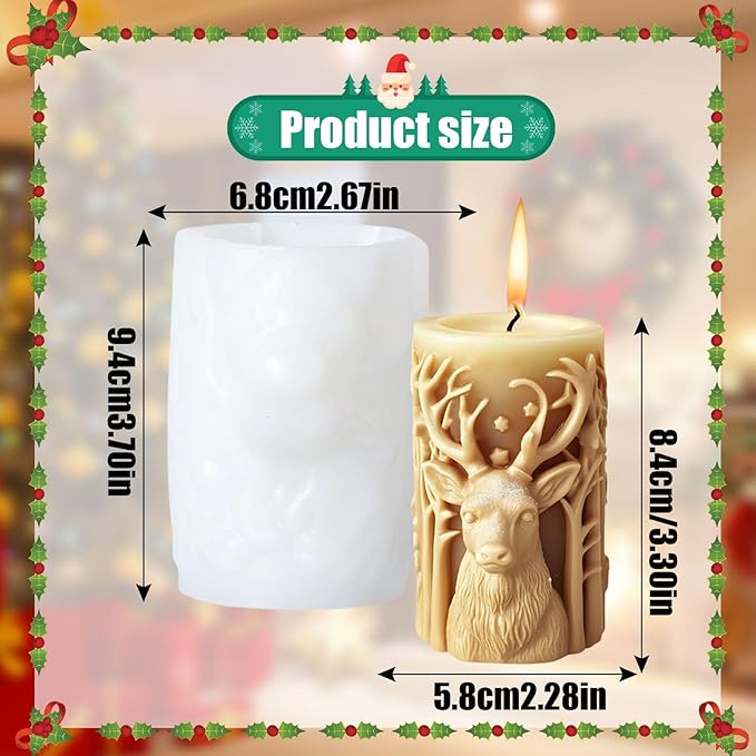 Elk Candle Moulds for Candle Making, Deer Pattern Pillar Candle Mold, Christmas Reindeer Silicone Mold for Soy Wax Candle, Aromatherapy Candle, Gypsum, Plaster, Home Decor (Deer Molds)