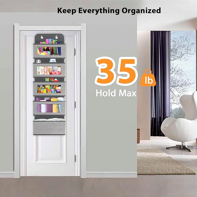 VERONLY Over The Door Hanging Organizer Storage with 5 Large Pockets,Wall Mount Clear Windows and 2 Widened Metal Hooks for Pantry,Nursery,Diapers,Bathroom,Kitchen,Closet,Dorm