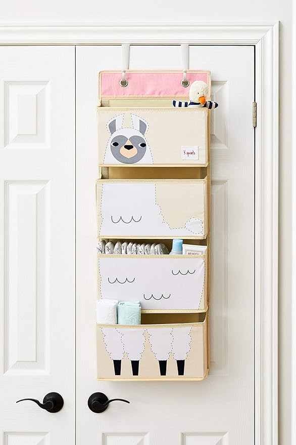 3 Sprouts Over The Door Baby Organizer - Essential Newborn Nursery Storage, Toy Organizer for Room and Closet - Bedroom Storage - Hooks Included, Llama
