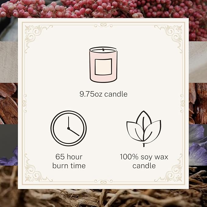 Hotel Lobby Linen Candle – Luxury Hand-Poured 9.75oz 100% Soy Wax with Pink Pepper, Linen, Sandalwood, Iris, and Vetiver – Paraffin-Free, Infused with Essential Oils, 65-Hour Clean Non-Toxic Burn