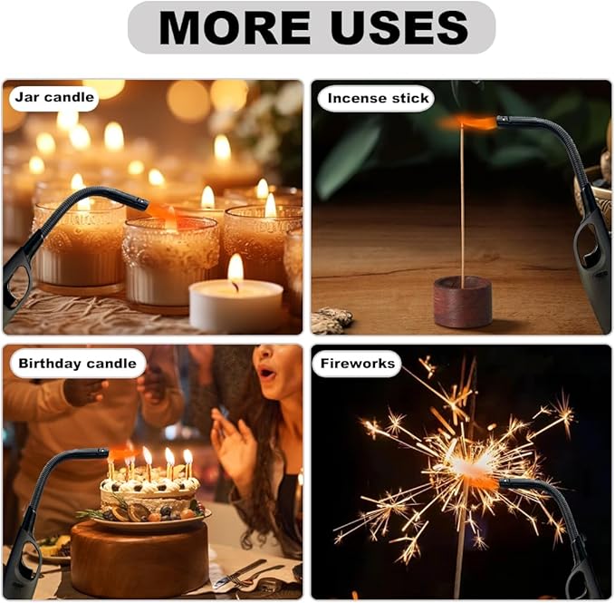 Butane Candle Lighters, 4 Pack Long Lighters for Candle, Multiple-Purpose Refillable Lighter Pack for Camping Fireplace Party BBQ Grill Candle Lighter（Fuel Included）