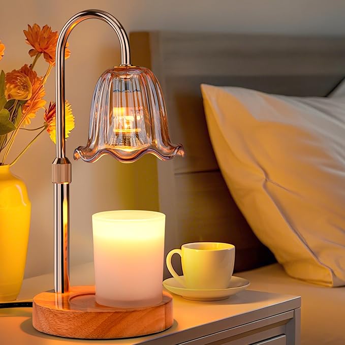 Candle Warmer Lamp Electric: Timer Dimmer Candles Warming Jar Light - Height Adjustable Dimmable Warmers Lamps - Flower No Flame Lamps with Heat Warm Melt Wax - Home Bedroom Decor Table Light