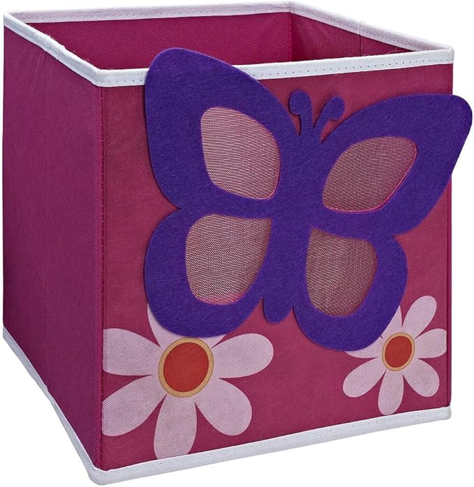 SystemBuild Children's Playroom Kids Toys Organizing 11" x 11" Character Fabric Drawer/Storage Bin (Butterfly)