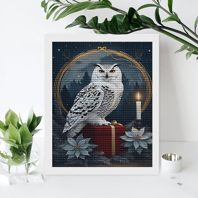 KIVJMSIDJA Snowy Owl & Candle Glow - Winter Night Scene Diamond Art Kits for Adults for Beginners, 5D Full Diamond Art Paint 16"x20"