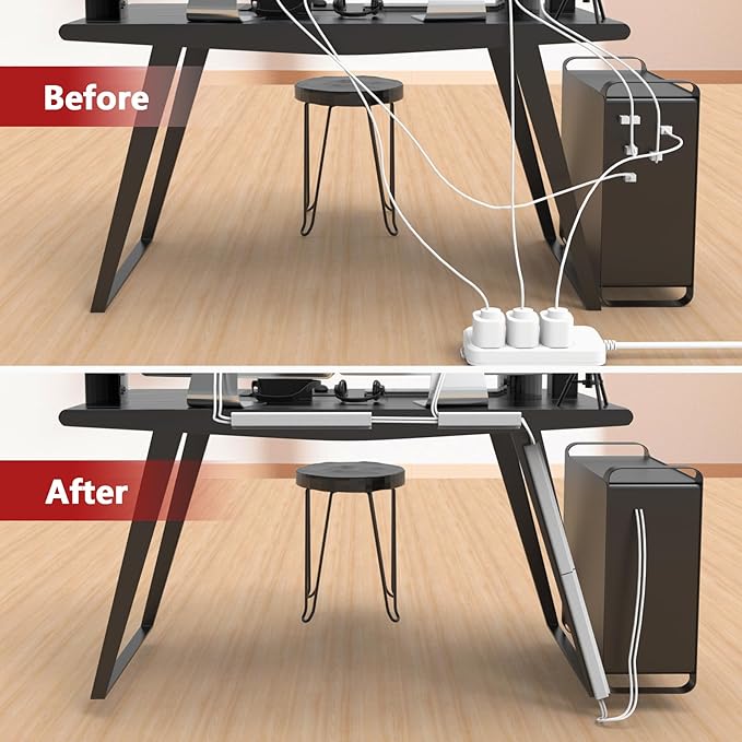 Under Desk Cable Management, 15.7 in Computer Cable Management White, 6Pcs Self-Adhesive J Channel Wire Raceway, Computer Cord Hider for Home & Office, Kid & Pet Trip Prevention