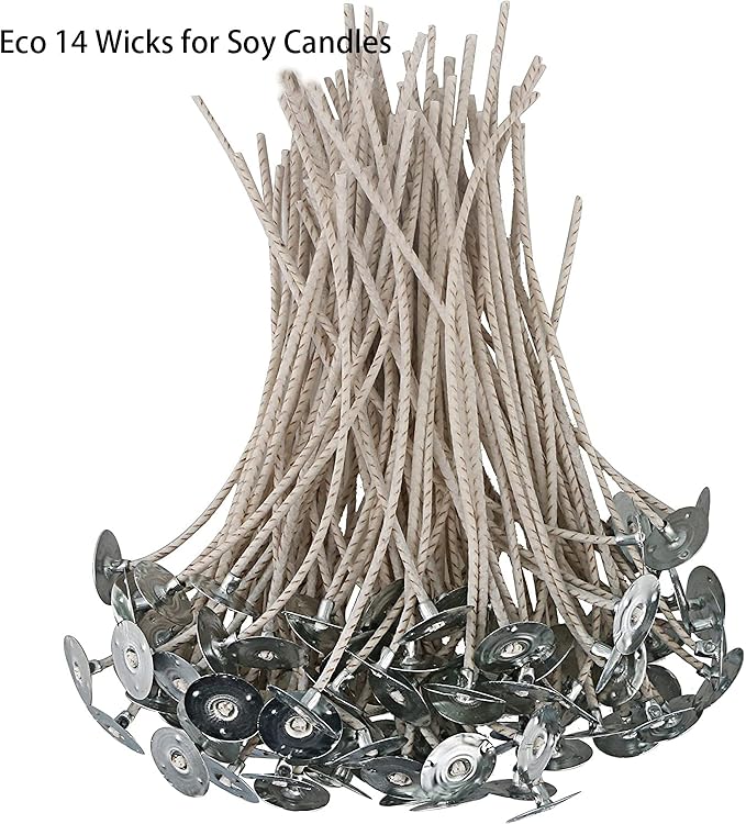 ECO14 100pcs Wicks - 8 inch Pre-Tabbed Thick Wick for Candle Making