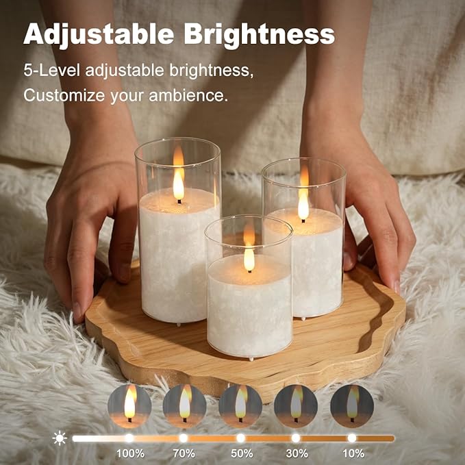 Rechargeable Ice Crystal Glass Flameless Candles, RGB Color Changing Realistic Flickering Flameless Candles with Remote & Timer,Best Festival Wedding Home Party Decor - Set of 3