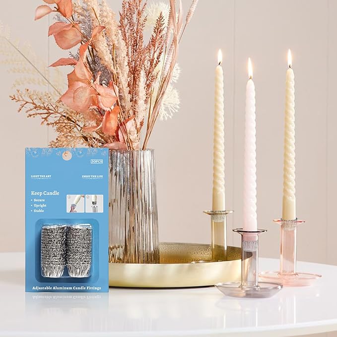 Silver Taper Candle Holders - Bobeches for Securing Candles Upright,Decorative Metal Candle Fittings for Wedding Church Table Centerpieces & Home Decor 30/Pack