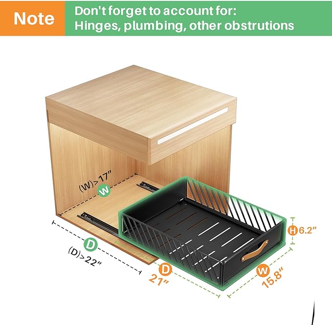 Pull out Cabinet Organizer,Heavy Duty Slide out Pantry Shelves Drawer Storage with Adhesive Nano Film,Sliding Mesh Cabinet Basket with Handle for Kitchen, Bathroom, Home, 15.8"W X 21"D X6.2"H,Black