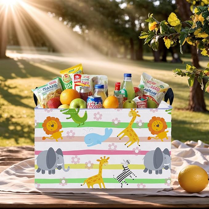 Cute Rectangle Woodland Animal Baby Girl Basket Nursery Playroom Bedroom Decor Clothes Toy Storage Basket Linen Canvas Colorful Animals