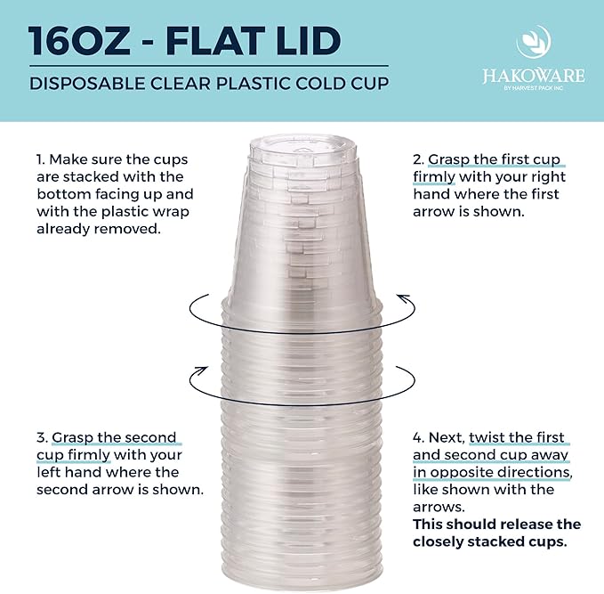 [200 SET]Harvest Pack 16 oz Iced Coffee Cup, Ultra Clear Disposable Plastic Cold Cups with Flat Lids, for Cold Drinks Iced Coffee Tea Juices Smoothies Slushy Soda Cocktails Beer