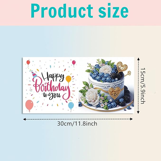 DoxQcs 5D Diamond Art Painting Greeting Cards Kit, DIY Cards for Blessings Congratulations Gifts, Greeting Card Set for Birthday Thanksgiving Day Christmas Halloween-Birthday Cake-2
