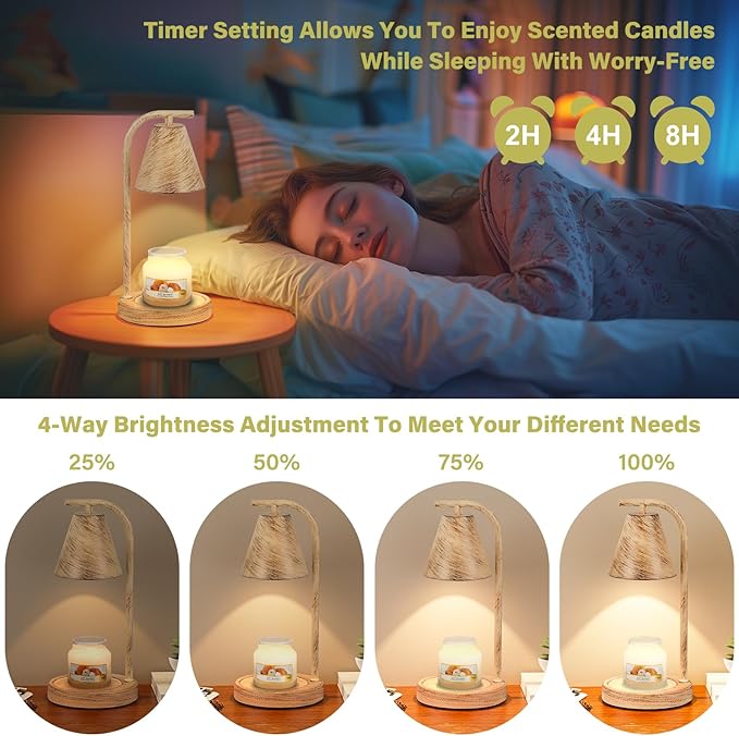 Oak Candle Warmer Lamp with Timer and Dimmer Farmhouse Electric Candle Lamps Warmer for Jar Candles Housewarming Gifts New Home Decor Gifts for Women
