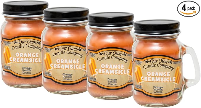 Our Own Candle Company Orange Creamsicle Scented Mini Mason Jar Candle, 3.5 Ounce (4 Pack)