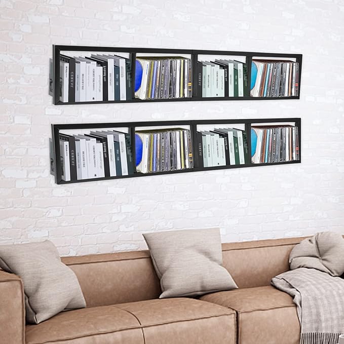 2Pcs Wall Mount Media Storage Rack, 34 Inch CD DVD Organizer Metal Floating Shelf, Cube Video Game Storage Organizer Shelf for Home Bedroom Living Room Office