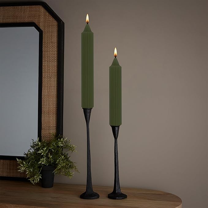 Root Candles 4-Count Unscented Dinner Candles Dripless Beeswax Enhanced Grecian Collenette Boxed Candle Set, 7-Inch, Dark Olive
