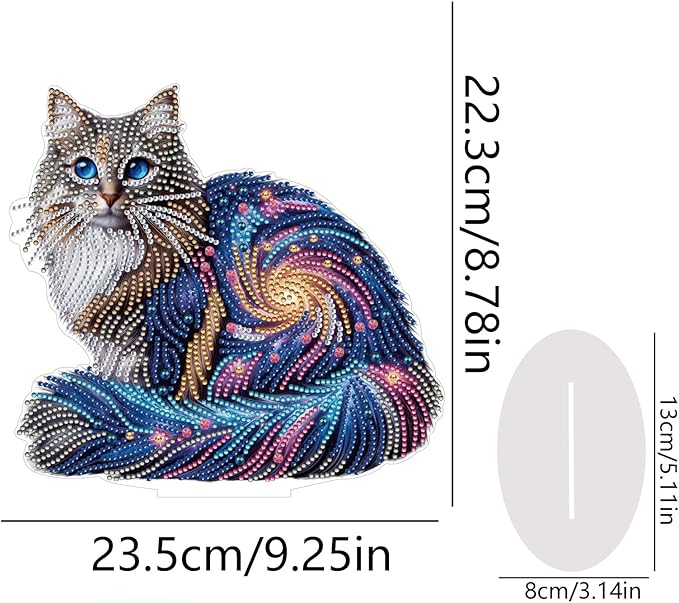 ARTopet DIY Diamond Desktop Ornament PET Irregular Shape Special Shaped Crystal Double Sided Pattern Single Sided Drill Diamond Art Painting Tabletop Home Ornaments Decor-Cat