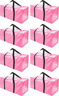 PANDA JOYS 8 Pack Extra Large Moving Bags with Zippers & Carrying Handles, Heavy-Duty Storage Tote for Space Saving Moving Storage, Fold Flat, Alternative to Box and Bin,Pink