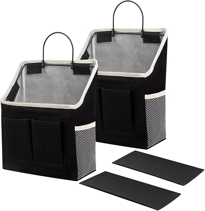 LYroo 2 Pack Black Wall Hanging Storage Organizer Basket with Pockets for Bathroom Bedroom Kitchen Dorm Room Essentials Rv Storage and Organization