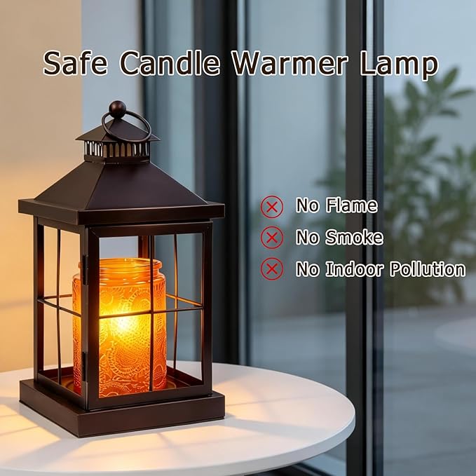 Candle Warmer Lamp with Timer,Compatible with 3 Wick Candles Jars,Vintage Candle Warmer Lantern Lamp,Dimmable Farmhouse Candle Lamp Warmer,Fully Enclosed and Hanging Up Designed-Coffee