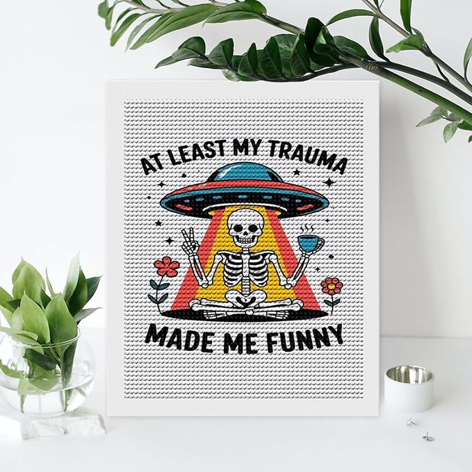 KIVJMSIDJA Skull Skeleton “At Least My Trauma Made Me Funny” Diamond Art Kits for Adults for Beginners, 5D Full Diamond Art Paint 16"x20"