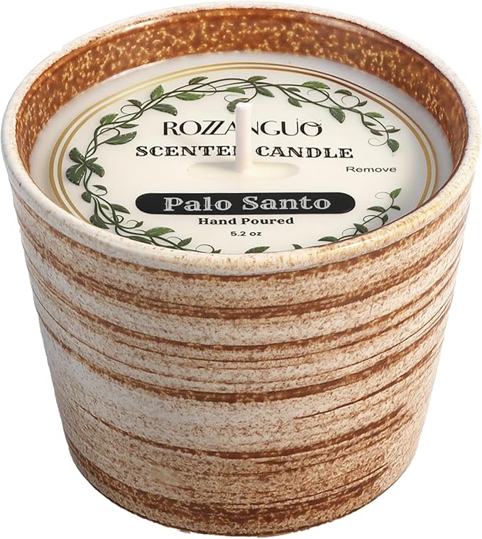 Luxury Textured Ceramic Jar Scented Candle | Non Toxic 100% Natural Coconut & Soy Wax Blend Cotton Wick | 5.2oz | Hand Poured Highly Scented Long - Lasting | Women & Men | (Palo Santo)