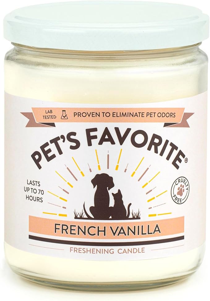 Pet's Favorite French Vanilla Candle for Pet Odor, Clean, Plant Based Air Freshener with a Natural Fiber Wick and 70 Hour Burn Time, Scented Pet Candle for Home