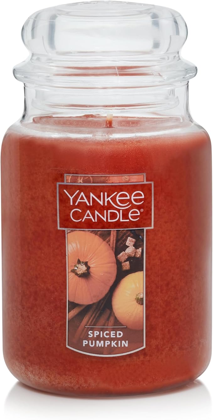 Yankee Candle Spiced Pumpkin Scented Classic 22oz Large Jar Single Wick Over 110 Hours of Burn Time Perfect Accent for Fall Decor & Gifting