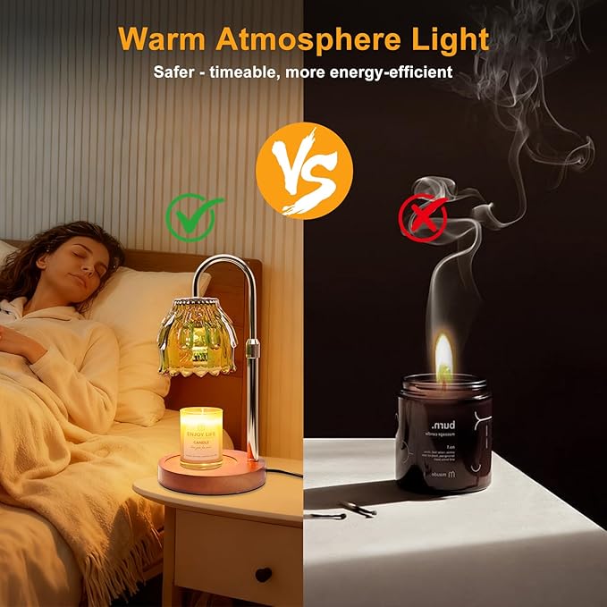 Candle Warmer Lamp with Timer and Dimmer 4-Level Dimmable Flower Light Heat Lamp for Jar Candles Adjustable Height Modern Cute Home Decor for Living Room Bedroom and Best Gift for Friends Lover. Gold