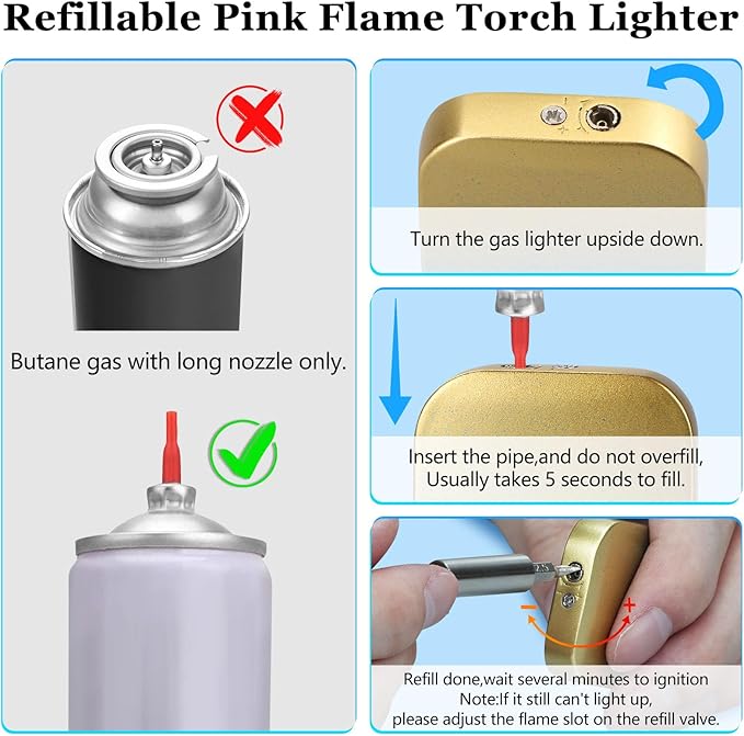 2 Pack Pink Flame Torch Lighter, Cute Lighter,Refillable Butane Lighter, Windproof Torch Lighter for Outdoor Camping BBQ Candle,Nice Gift for Girls,Women on Birthday,Anniversary Ocean,Without Butane