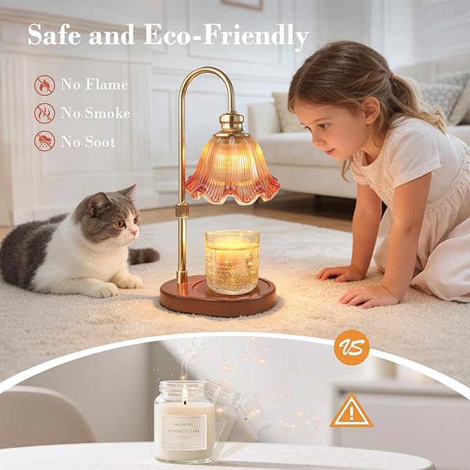 Candle Warmer Lamp with Timer: Birthday Gifts for Women, House Warming Gifts New Home Decor – Height Adjustable Candle Lamp for Mom, Anniversary - Walnut Solid Wood Base, with 2 Bulbs