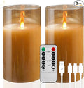 HaitanghuaRechargeable Candles, Remote Control Candles, with Remote Control, 2/4/6/8 Hour Timer Function, USB Rechargeable flameless Candles, Pillar Candles, Gold, 6 inches (2 Pack)