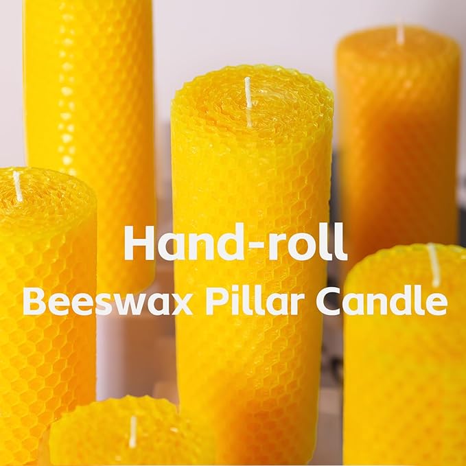 2 Pack Beeswax Pillar Candles, Pure Natural Beeswax Candles, Unscented Bees Wax Candle for Home,Prayer,Dripless Smokeless Organic Pillar Candle (Yellow, 2x5in-2pack)
