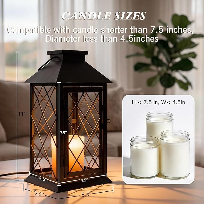 Candle Warmer Lamp Morden Farmhouse Lantern, House Warming Gifts New Home Décor Vintage Black Large Lantern Candle Lamp Warmer for Jar Candles