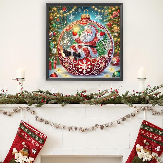 Xmas Santa Claus Ball 5D Special Shape Diamond Art Kits for Beginners, Christmas Winter Theme Diamonds Painting Kits for Adults,DIY Crystal Rhinestones Diamond Paintings for Home Wall Decor 12×12Inch