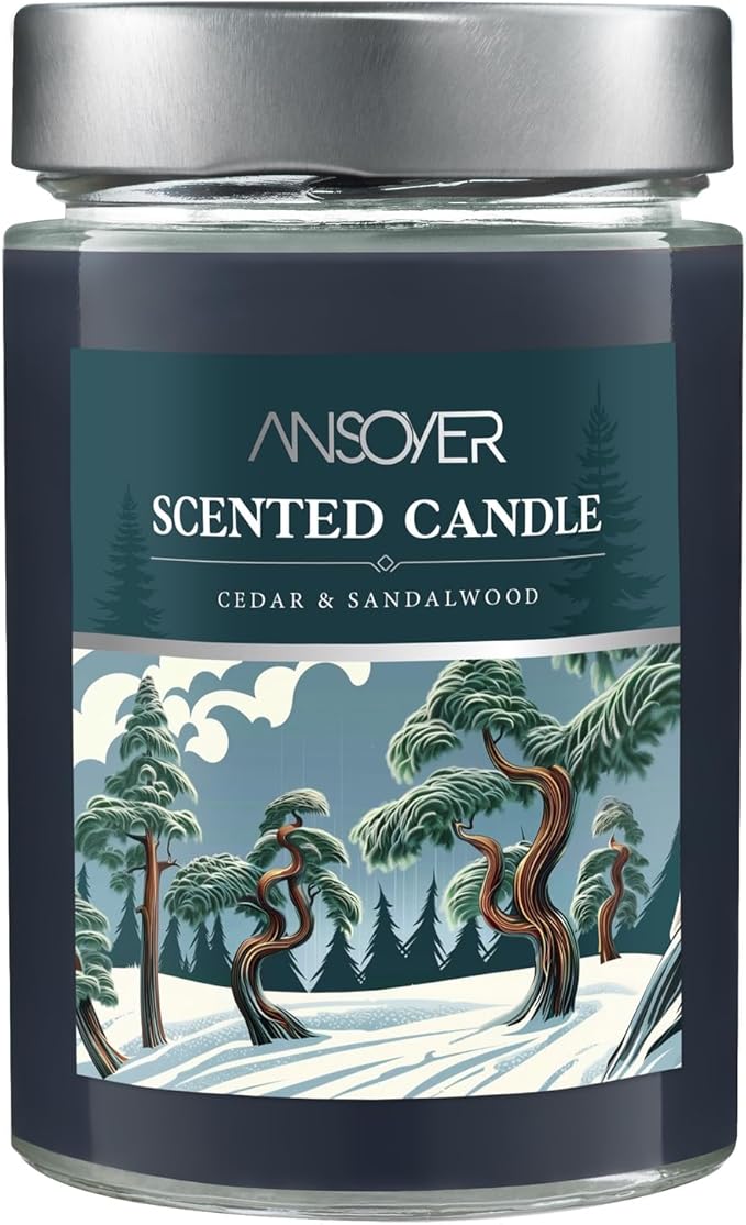 Scented Soy Candles, Aromatherapy Jar Candle for Home Scented, Long Lasting with 70 Hour Burn Time 11oz, Gifts Soy Candles Scents of (Cedar & Sandalwood)