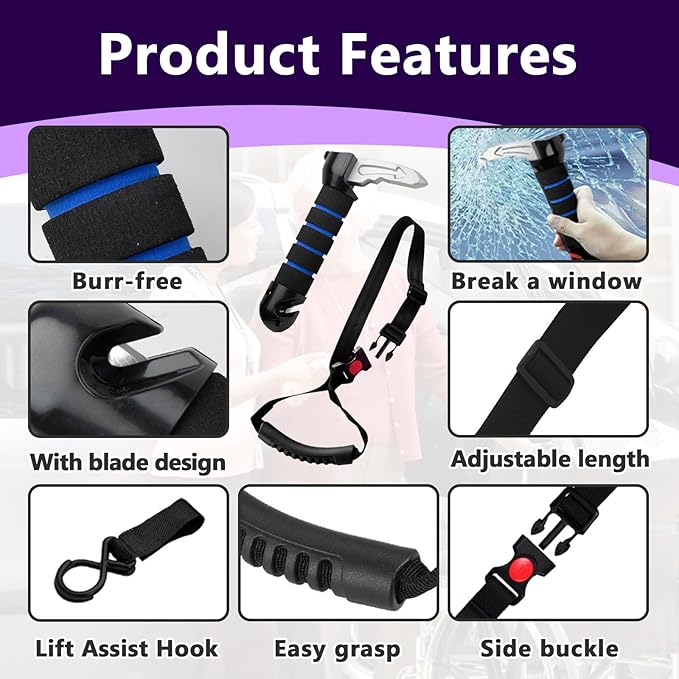 4-in-1 Mobility Independence Set, Incl Car Door Handle For Elderly, Portable Standing Aid, Adjustable Car Door Handle with Lift Assist Hook, Car Door Assist Handle for Elderly, Disabled and Pregnant