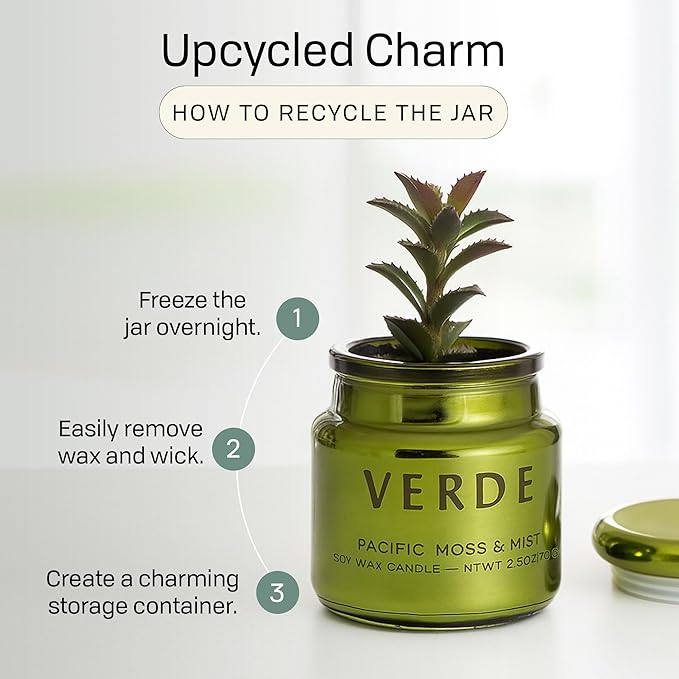 Paddywax Chroma Scented Candle with Lid in Reusable Metallic Etched Glass Jar, Clean- Burn Soy Candle with Approx. 14 Hour Burn Time, Green – Verde, Pacific Moss & Mist, 2.5 oz