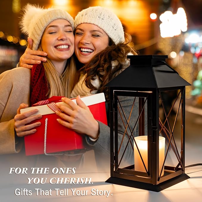 Candle Warmer Lamp Morden Farmhouse Lantern, Vintage Candle Lamp Warmer for Jar Candles, House Warming Gifts New Home Décor Black Large Lantern